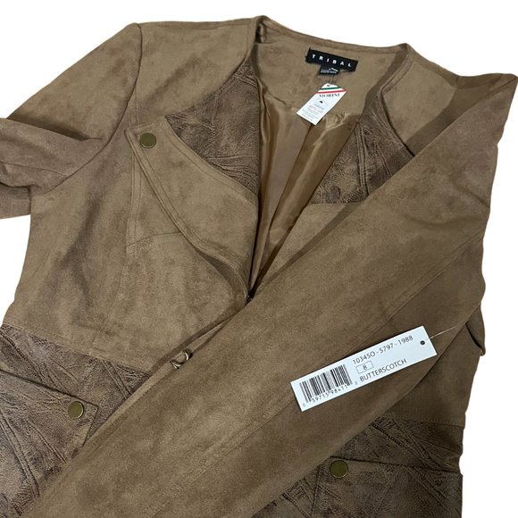 NWT Vintage Tribal Faux Suede and Leather Fully Lined Coat in Butterscotch, Sz 8 - Picture 6 of 14